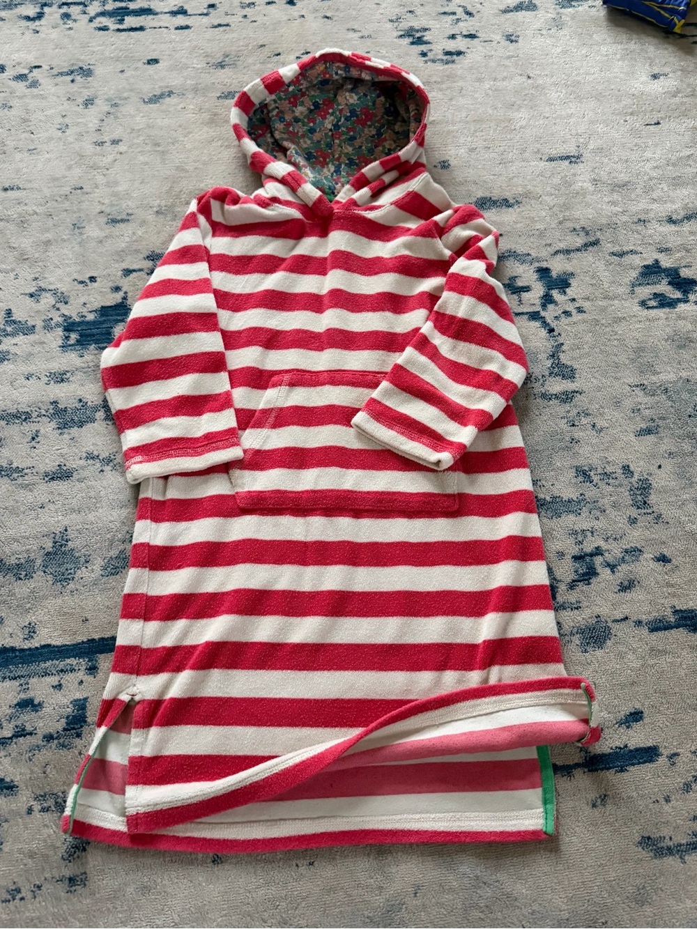 Mini Boden Girls’ 6-7Y Striped Toweling Hoodie with Kangaroo Pocket